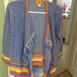 Blue and Orange Patterned Women's cardigan.